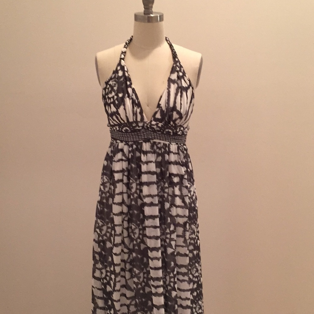 Summer Gray & White Tie-Dye Sheer Maxi Dress (NWT)